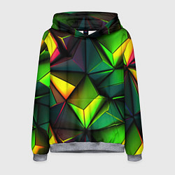 Толстовка-худи мужская Зеленые абстрактные треугольники, цвет: 3D-меланж