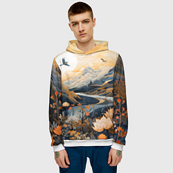Толстовка-худи мужская Солнечное утро в цветущих горах, цвет: 3D-белый — фото 2