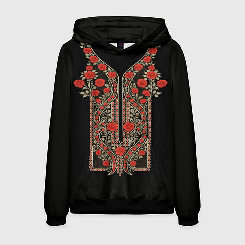 Мужская толстовка Растительный цветочный орнамент - красные розы на / 3D-Черный – фото 1