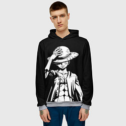 Толстовка-худи мужская Ван пис - Луффи снимает шляпу, цвет: 3D-меланж — фото 2