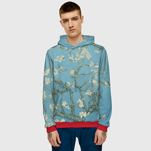 Мужская толстовка Цветущие ветки миндаля - картина ван Гога / 3D-Красный – фото 3