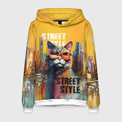 Толстовка-худи мужская Кот в городе - street style, цвет: 3D-белый