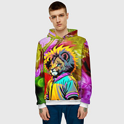 Толстовка-худи мужская Funny lion cub - pop art, цвет: 3D-белый — фото 2