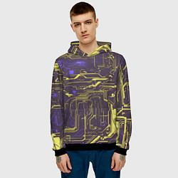 Толстовка-худи мужская Кибер схемы Жёлтый и фиолетовый, цвет: 3D-черный — фото 2