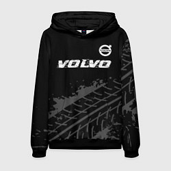 Толстовка-худи мужская Volvo speed на темном фоне со следами шин: символ, цвет: 3D-черный