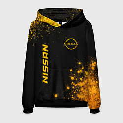 Толстовка-худи мужская Nissan - gold gradient: надпись, символ, цвет: 3D-черный