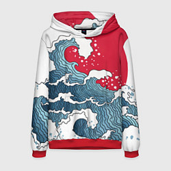 Толстовка-худи мужская Страна восходящего солнца - большая волна, цвет: 3D-красный