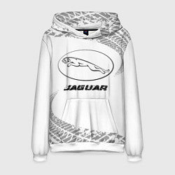 Толстовка-худи мужская Jaguar speed на светлом фоне со следами шин, цвет: 3D-белый