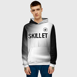 Толстовка-худи мужская Skillet glitch на светлом фоне: символ сверху, цвет: 3D-белый — фото 2
