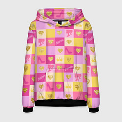 Толстовка-худи мужская Барби: желтые и розовые квадраты паттерн, цвет: 3D-черный