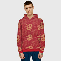 Толстовка-худи мужская The chinese dragon pattern, цвет: 3D-красный — фото 2