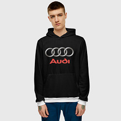 Толстовка-худи мужская Audi sport на чёрном, цвет: 3D-белый — фото 2