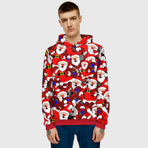 Мужская толстовка Новогодний паттерн с дедами морозами / 3D-Красный – фото 3