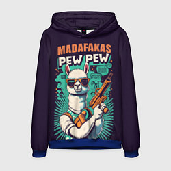 Толстовка-худи мужская Pew Pew Madafakas - лама с пистолетами, цвет: 3D-синий