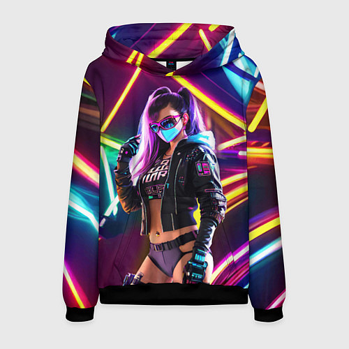 Мужская толстовка Cool girl - cyberpunk - neon glow / 3D-Черный – фото 1