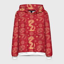 Толстовка-худи мужская Азиатские драконы - классика, цвет: 3D-белый