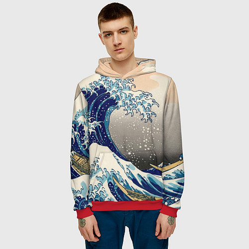 Мужская толстовка Великая волна от Канагава / 3D-Красный – фото 3