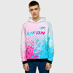 Толстовка-худи мужская Lifan neon gradient style: символ сверху, цвет: 3D-черный — фото 2