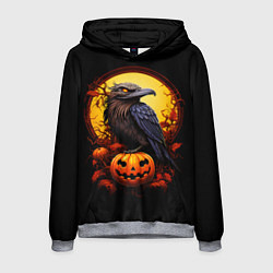 Толстовка-худи мужская Halloween - ворон и тыква, цвет: 3D-меланж