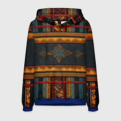 Толстовка-худи мужская Этнический рисунок в полоску, цвет: 3D-синий