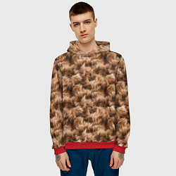 Толстовка-худи мужская Меховой паттерн коричневый, цвет: 3D-красный — фото 2