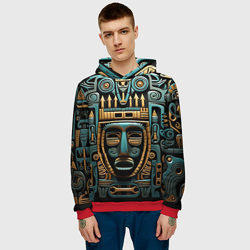 Мужская толстовка Орнамент с маской в египетском стиле / 3D-Красный – фото 3