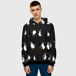 Толстовка-худи мужская Веселая семья пингвинов, цвет: 3D-черный — фото 2