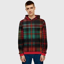 Толстовка-худи мужская Красно-зелёная шотландская клетка, цвет: 3D-красный — фото 2