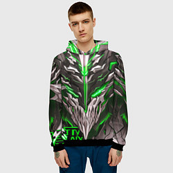 Толстовка-худи мужская Зелёный неоновый кибер демон, цвет: 3D-черный — фото 2