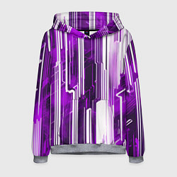 Толстовка-худи мужская Киберпанк полосы белый и фиолетовый, цвет: 3D-меланж