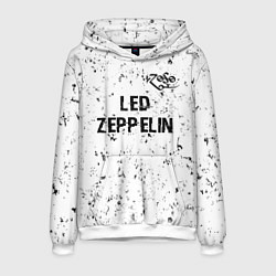 Толстовка-худи мужская Led Zeppelin glitch на светлом фоне посередине, цвет: 3D-белый