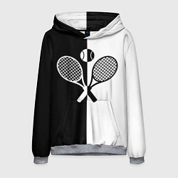 Толстовка-худи мужская Теннис - чёрно белое, цвет: 3D-меланж