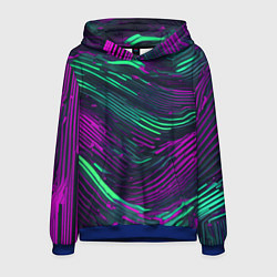 Толстовка-худи мужская Волнистые линии зелёные и фиолетовые, цвет: 3D-синий