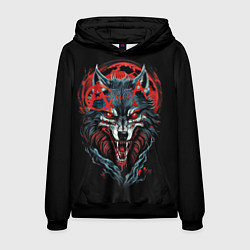 Толстовка-худи мужская Логотип рок группы Алиса на фоне волка, цвет: 3D-черный
