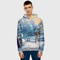 Толстовка-худи мужская Новый год и снеговик, цвет: 3D-меланж — фото 2