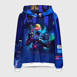 Толстовка-худи мужская Крутой Гомер Симпсон - киберпанк, цвет: 3D-белый