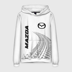 Толстовка-худи мужская Mazda speed на светлом фоне со следами шин вертика, цвет: 3D-белый