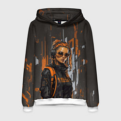 Толстовка-худи мужская Девушка и оранжевые линии, цвет: 3D-белый