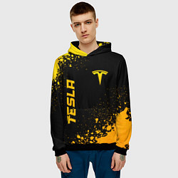 Толстовка-худи мужская Tesla - gold gradient вертикально, цвет: 3D-черный — фото 2