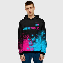 Толстовка-худи мужская OneRepublic - neon gradient посередине, цвет: 3D-черный — фото 2