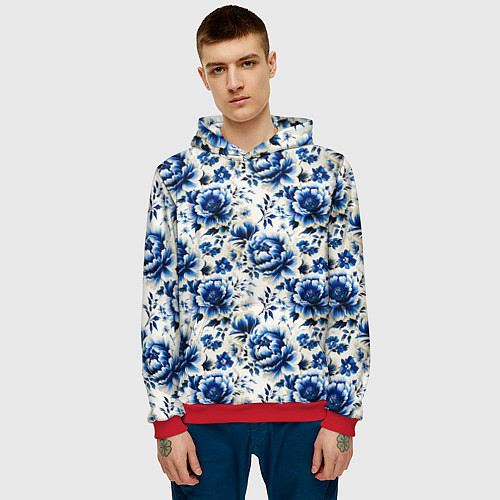 Мужская толстовка Гжель узор паттерн / 3D-Красный – фото 3