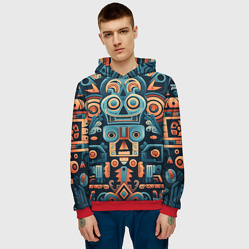 Мужская толстовка Симметричный абстрактный паттерн в ацтекском стиле / 3D-Красный – фото 3