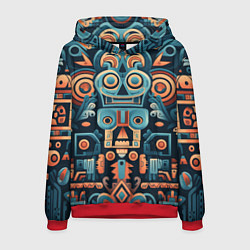 Толстовка-худи мужская Симметричный абстрактный паттерн в ацтекском стиле, цвет: 3D-красный