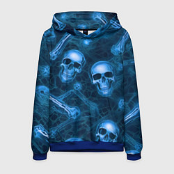 Толстовка-худи мужская Синие черепа и кости, цвет: 3D-синий