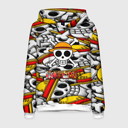 Толстовка-худи мужская One Piece logo pattern pirat, цвет: 3D-белый