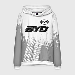 Толстовка-худи мужская BYD speed на светлом фоне со следами шин посередин, цвет: 3D-белый
