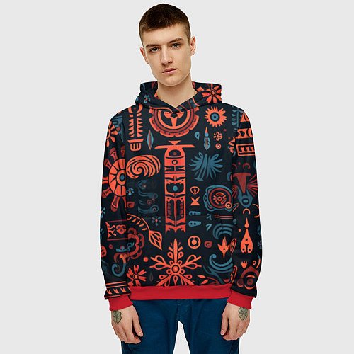 Мужская толстовка Абстрактный паттерн в славянской стилистике / 3D-Красный – фото 3