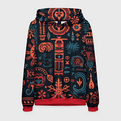Толстовка-худи мужская Абстрактный паттерн в славянской стилистике, цвет: 3D-красный