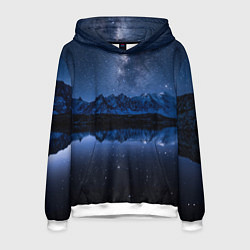 Толстовка-худи мужская Галактическая зимняя ночь в горах, цвет: 3D-белый