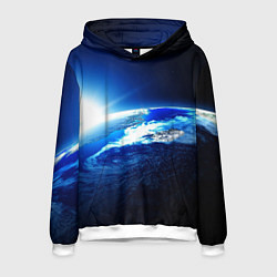 Толстовка-худи мужская Восход солнца в космосе, цвет: 3D-белый